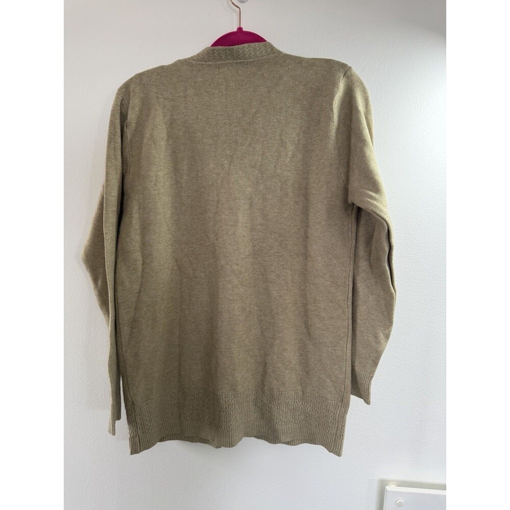 Oatmeal Heathered knit Cardigan Boho Sweater Grandma Bottoms Front Pockets L - Picture 10 of 14